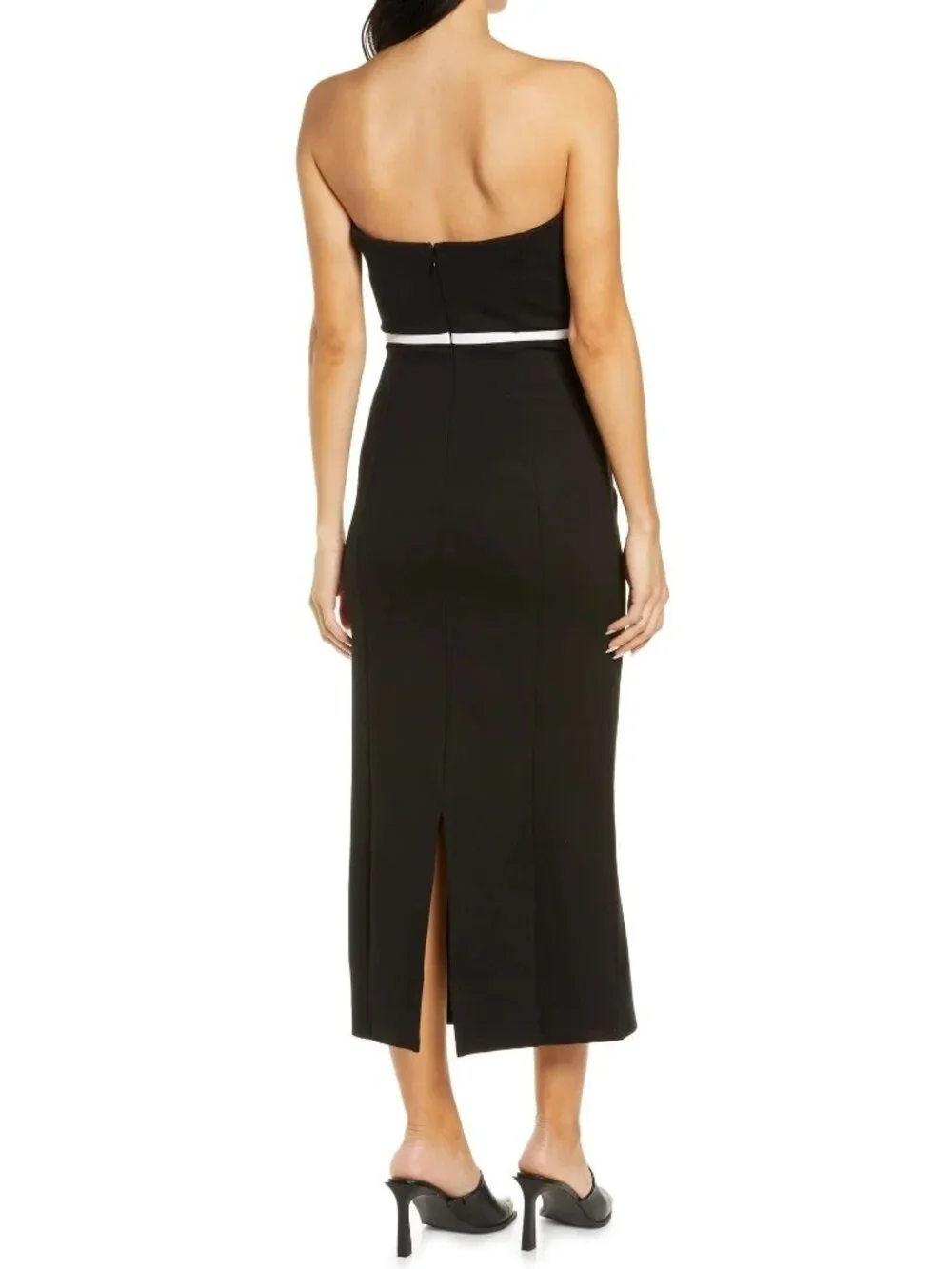 🆕STAUD Honeydew Strapless Cocktail Dress Black & White Large - Picture 5 of 12